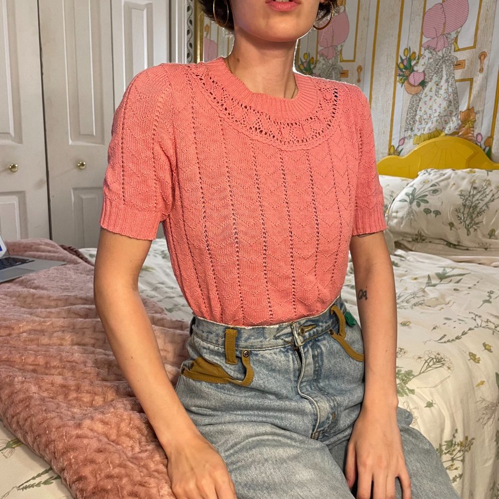 80s Cuddle knit made-in-the-USA pink shirt!
